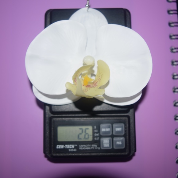 White Phalaenopsis Orchid True Touch Artificial Earrings. - Picture 10 of 10